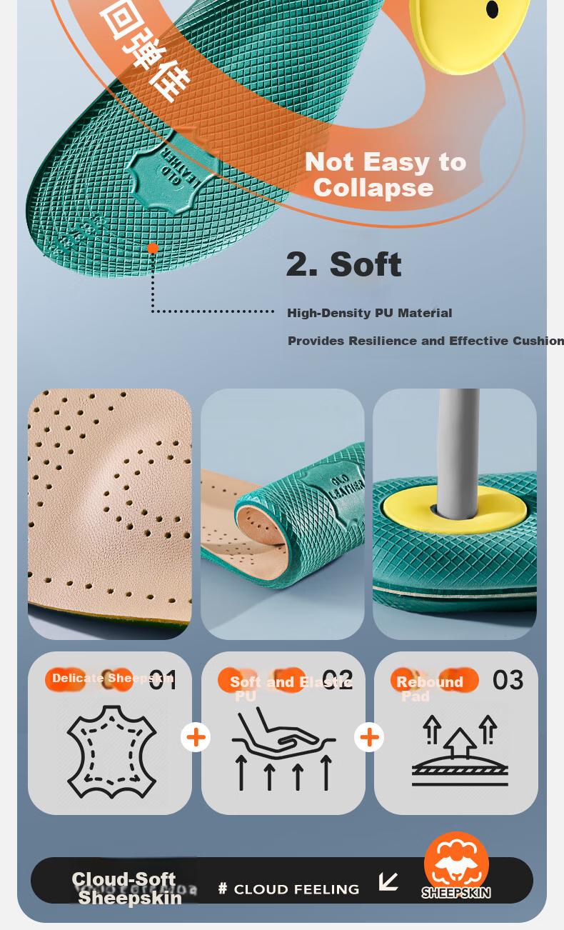 MINISO Sheepskin Insoles Sweat-Absorbing Breathable Shock-Absorbing Soft Anti-Odor Durable Comfort Insoles Size 39-40 7