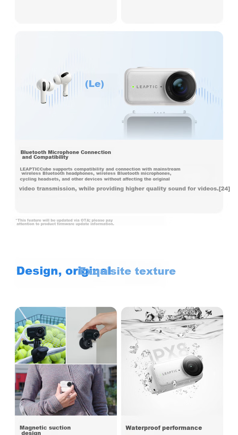 LEAPTIC Photon Transition Cube [Battery Included] Sports Camera Thumb Pocket Wearable Camera 8K/4K Vlog Cycling Running Pet All-in-One Kit 128GB Black 22