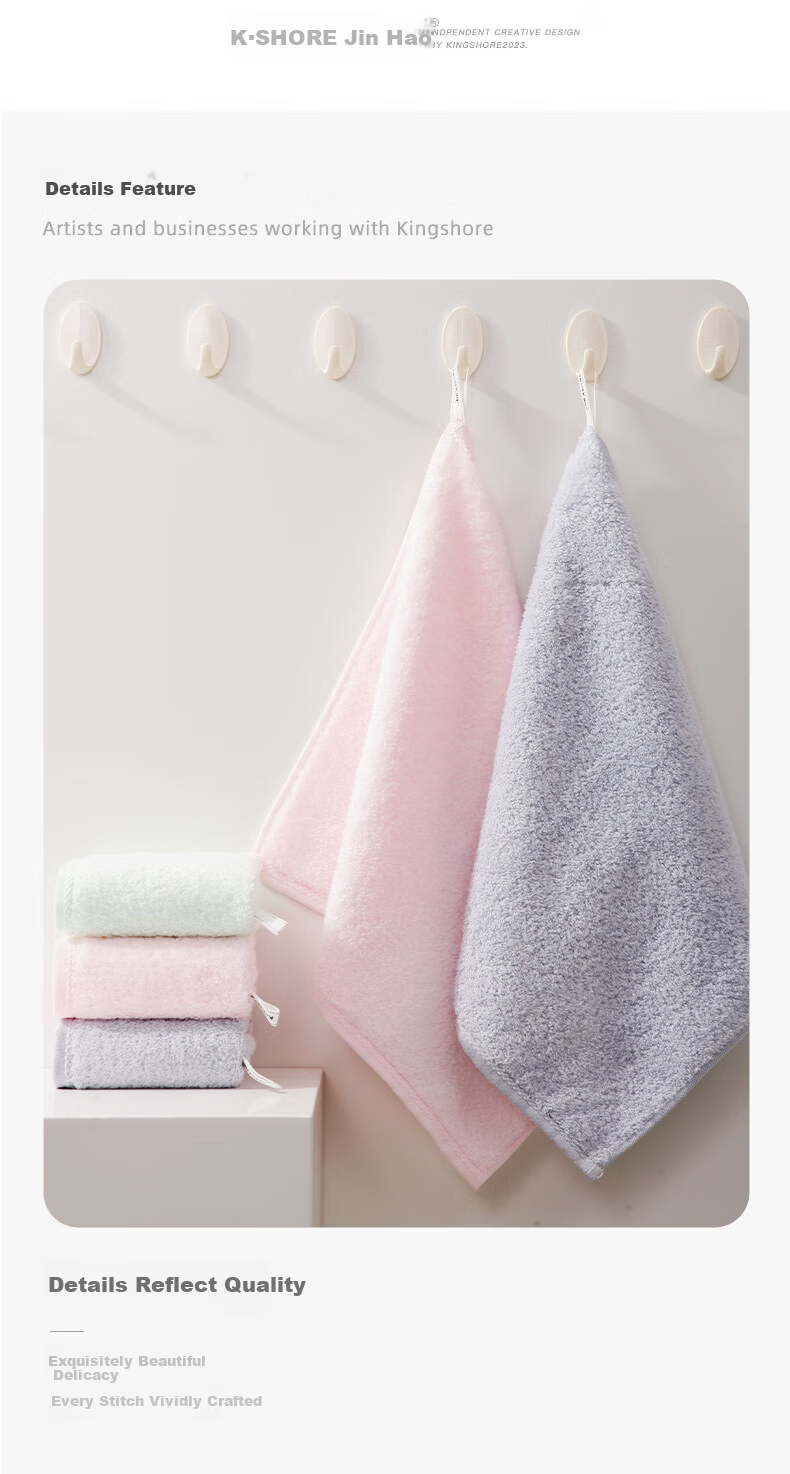 KING SHORE Pure Cotton Cloud Soft Small Towels Children's Large Square Face Hand Towels Hanging Type Class A Sports Face Towels 3 Pieces 3