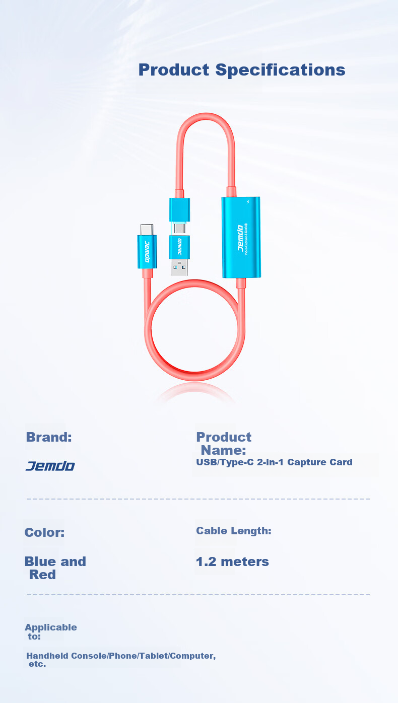 Jemdo Switch 2 Capture Card All-in-One HD Video Converter NS Portable Dock 4K Laptop USB Type-C Tablet Car Screen Casting Cable 14