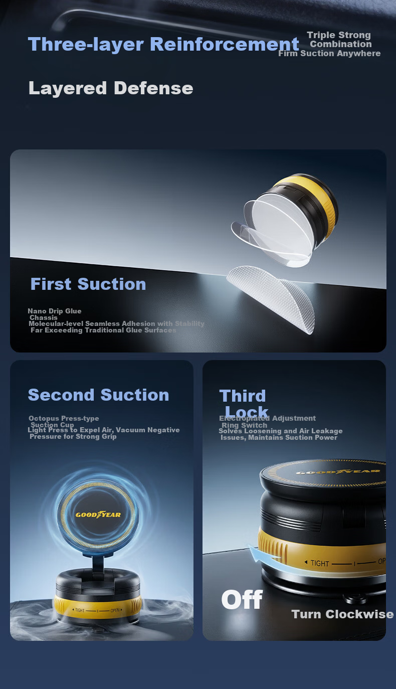 Goodyear Car Magnetic Phone Holder Vacuum Suction Cup Universal Dashboard Mount Black 7