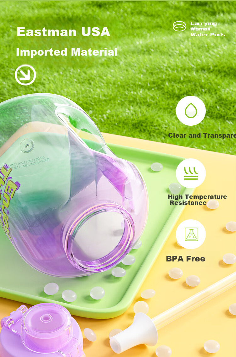 BABLOV Huaban Sen Large Capacity Water Bottle for Women Summer High Temperature Resistant Portable Sports Water Jug with Straw 3