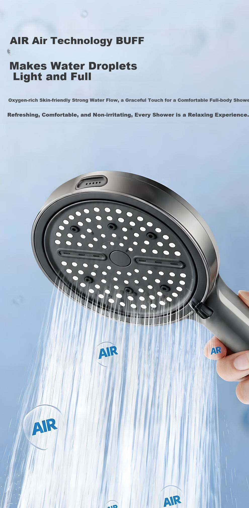 Songjing Pressurized Shower Head 13CM Large Panel Bathroom Home Six-Mode Massage Handheld Showerhead with Filter 7