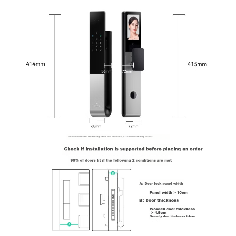 DESMAN Smart Door Lock 3D Facial Recognition Visual Peephole Large Screen Fingerprint Password Xiaodi U3F