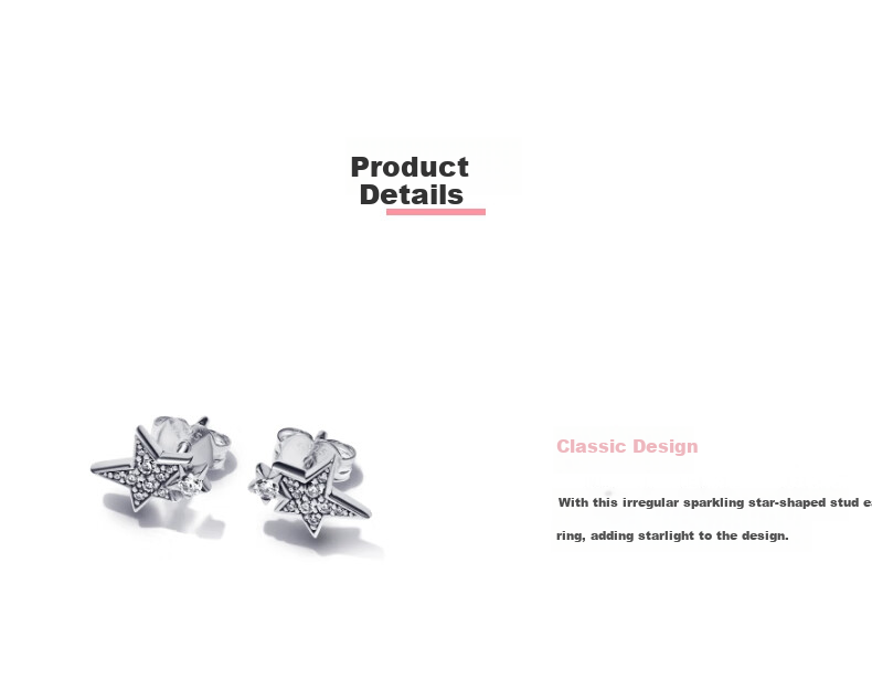 PANDORA Shining Asymmetric Star Stud Earrings 925 Silver Small Simple Fashion Birthday Gift for Girlfriend 2