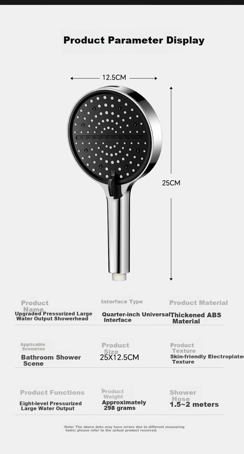 MUGE High Pressure Shower Head Powerful Water Flow Universal Single Head Handheld Bathroom Shower Sprayer 12
