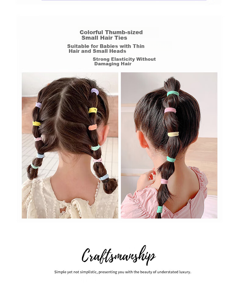 Jianyingshu Candy Color Children's Thumb Hair Ties 200pcs Colorful Hair Bands Elastic Baby Hair Accessories 6
