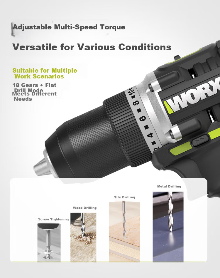 Worx 20V Brushless Cordless Drill WU182X (2.0Ah Dual Battery) Lithium-ion Electric Multi-function Handheld Drill 7