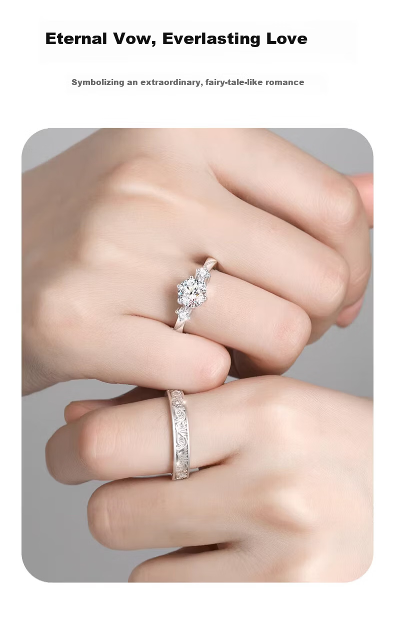 Kovni [Includes GRA Certificate] Sparkling Moissanite Couple Rings Adjustable Open Bands Birthday Valentine's Day Gift for Girlfriend 4