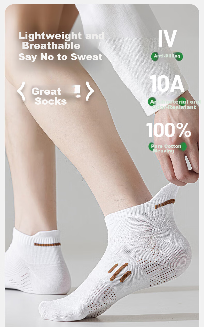 Cotton Xiaonian Men's Short Socks Spring Summer 100% Pure Cotton 10A Antibacterial Odor-Resistant Mesh Breathable Ankle Socks with Heel Tab 6 Pairs 2