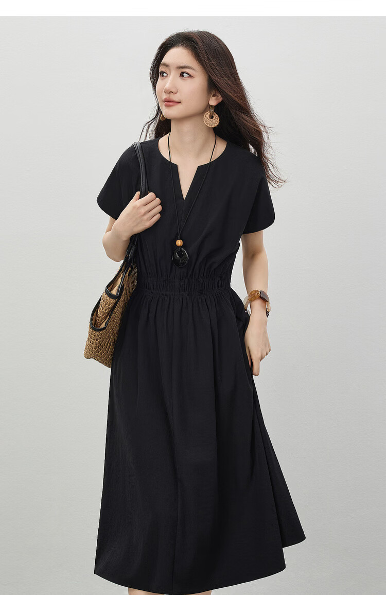 Shangdu Bila Elegant Round V-Neck Korean Style Summer Dress for Women Pear-Shaped Slimming A-Line Dress with Raglan Sleeves Casual Long Dress 14