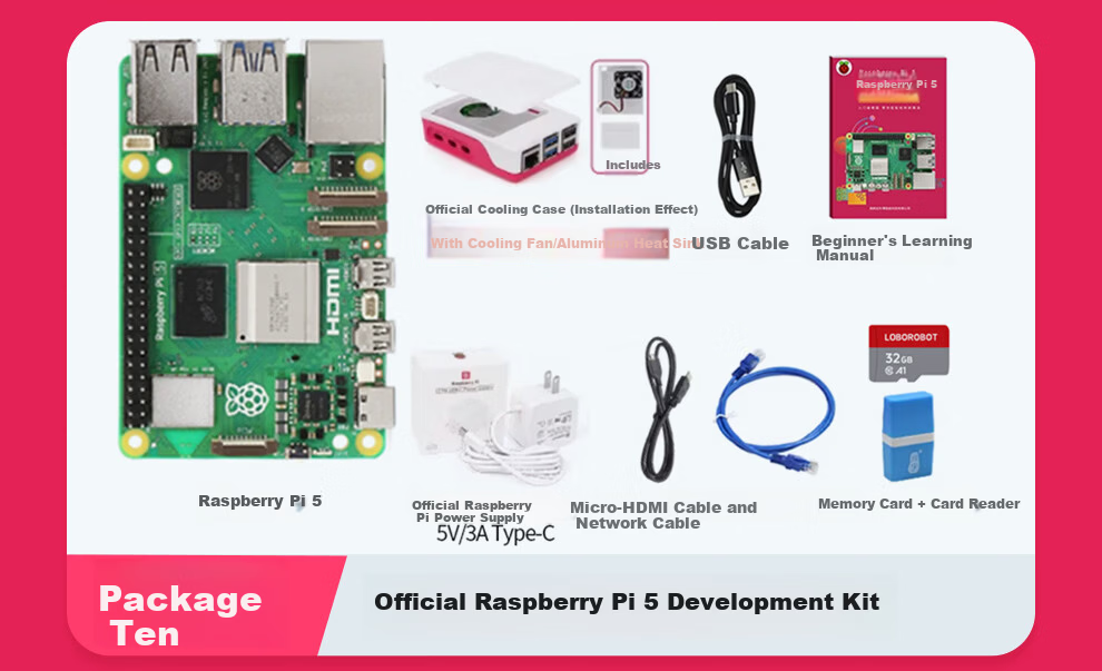 Raspberry Pi 5 Official Original Development Board 5th Generation Mainboard LINUX Kit Computer AI Programming 4GB Mainboard Starter Kit (8GB) 15