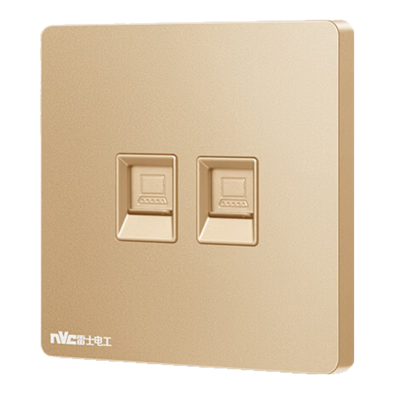 NVCleishidiangong Switch Socket, Category 6 Computer Socket, 86 Type N25, Low Voltage, Child Safety Protection Door, Two-Gear, Champagne Gold, Network Panel