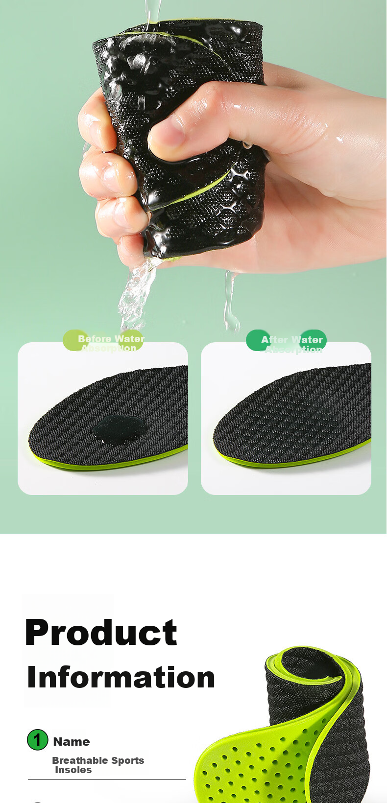 Footprint Tribe 2 Pairs Mugwort Odor-Resistant Insoles for Men Sweat-Absorbing Breathable Antibacterial Thin Deodorizing 3940 8