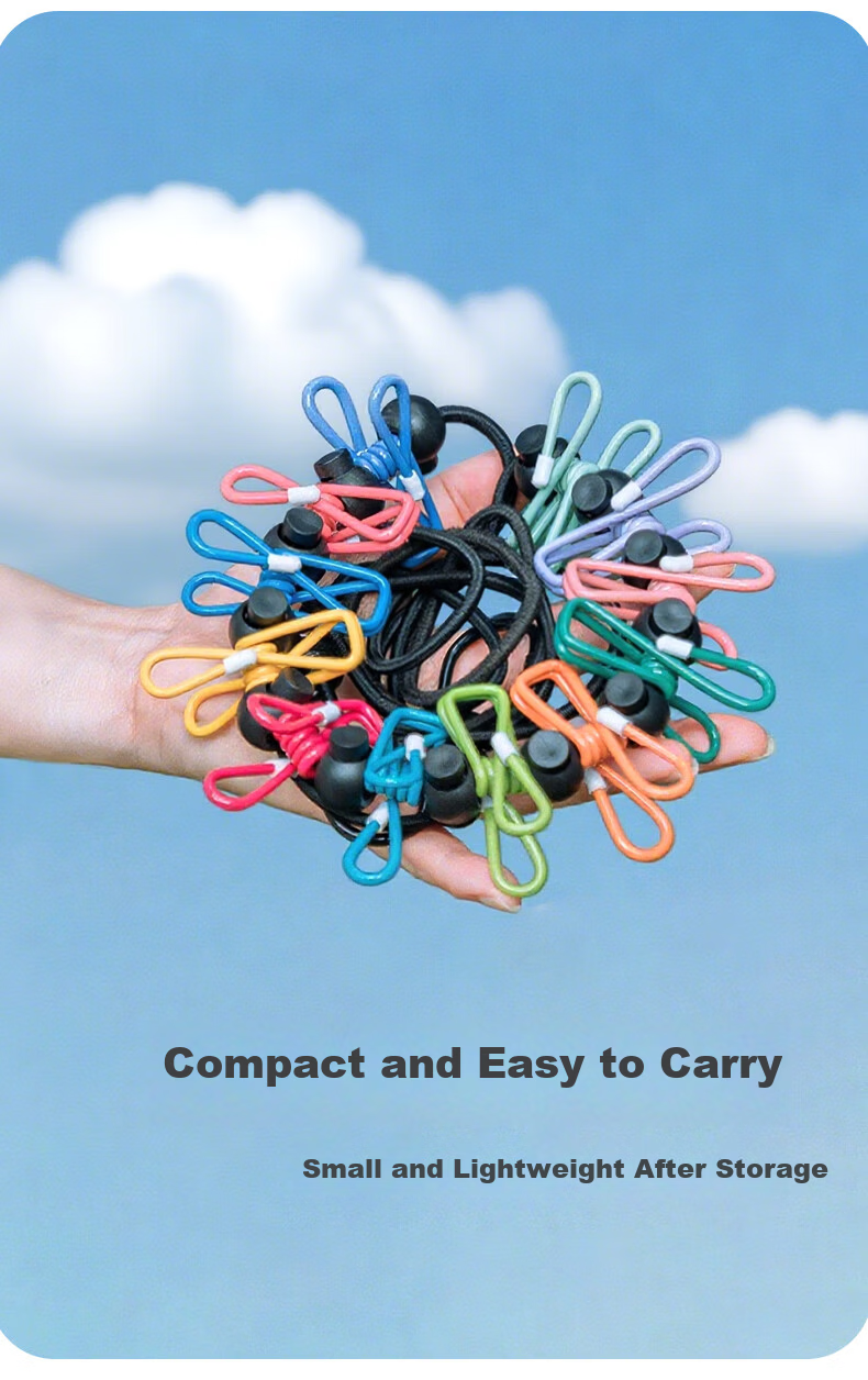 JiaTu Outdoor Travel Clothesline Hotel No-Drill Clothes Drying Tool Indoor Windproof Hanging Rope 1.8m Black Color Cap 2