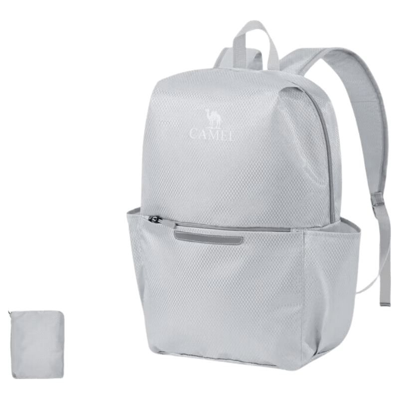 CAMEL Lightweight Backpack, Cycling Backpack, Solid Color Foldable Bag, Outdoor Sports Casual Travel Mountaineering Bag, Light Gray