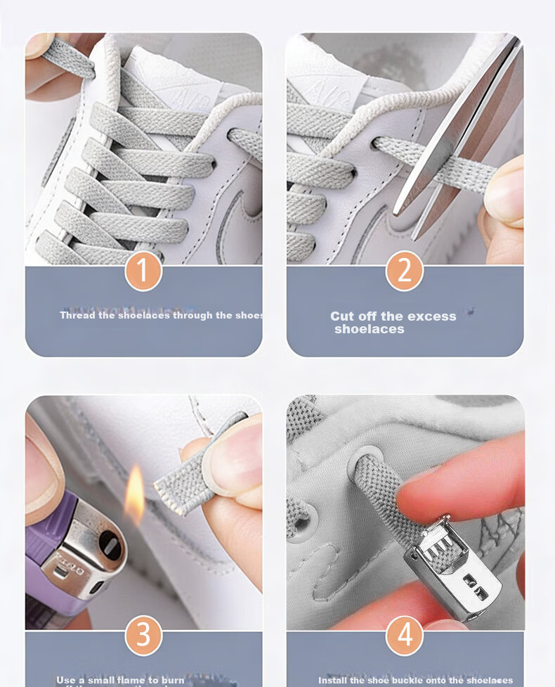 Huabaochi Lazy Shoelaces White Sneakers Slip-On Shoes Metal Buckle Flat Elastic Sports Shoes No-Tie Shoelace Gadget 8