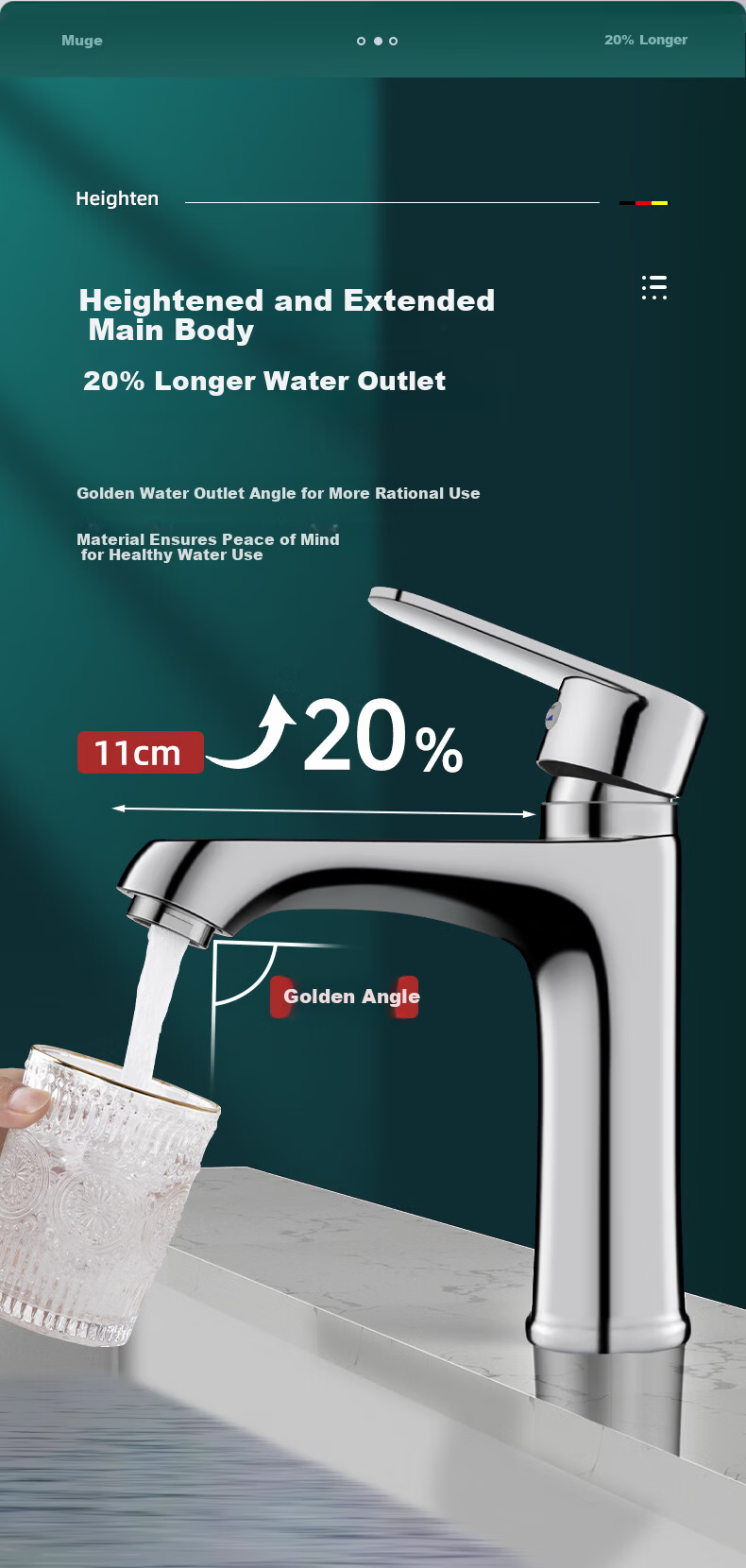 MUGE Basin Faucet Pull-Out Mixer Tap for Bathroom Sink Hot and Cold Water 3