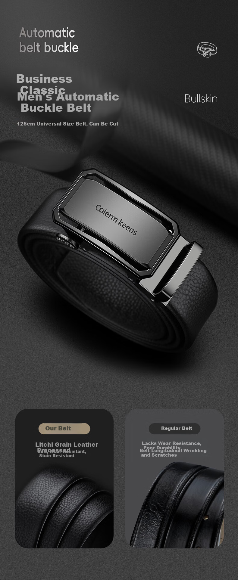Calermkeens Men's Genuine Leather Belt 2026 New Automatic Buckle Practical Father's Day Gift for Dad 2