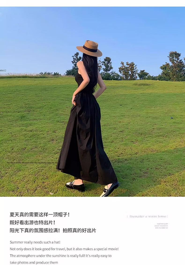 HAOGUAN Women's New Summer Sun Hat French Flat Top Straw Hat Slim Face Beach Sun Protection Hat 19