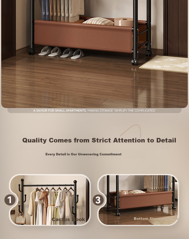 Muhan Yue Floor Standing Coat Rack Bedroom Home Clothes Hanger Storage Drying Rack Indoor Mobile Clothing Rack 12