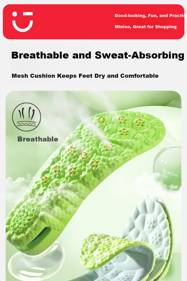 MINISO Cushioned Shock-Absorbing Height Increase Insoles for Men and Women, Invisible 3.5cm Elevation, Mugwort Odor-Resistant Breathable Sweat-Absorbing Insoles, Size 39-40 12