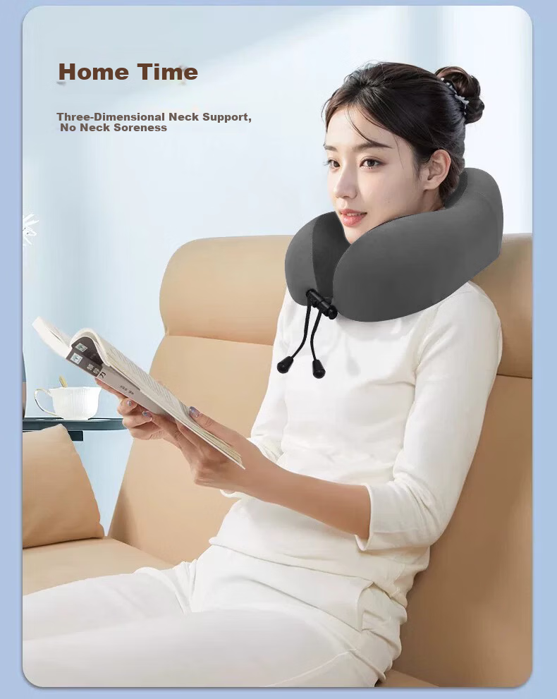 YOCOK U-Shaped Inflatable Memory Foam Neck Pillow Travel Neck Support for Airplane and Train, Portable and Foldable, Blue and Gray Colorblock 13