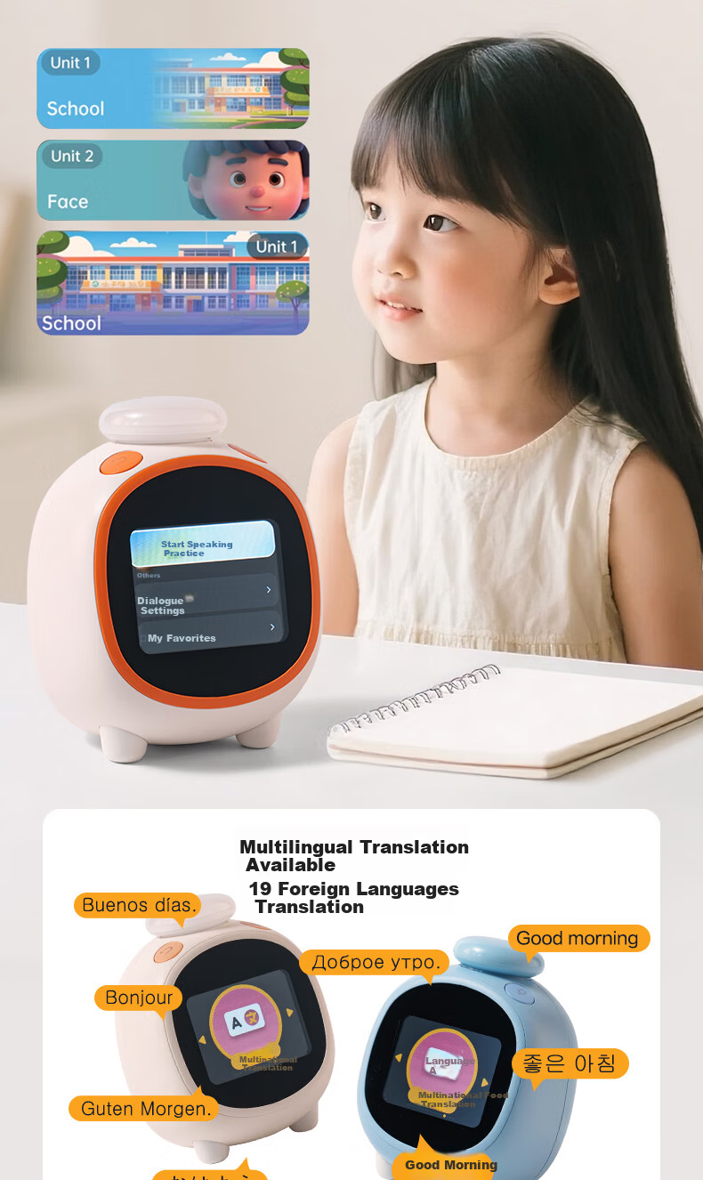 Deli Multifunctional LCD Cute Pet Smart Alarm Clock, 1200mAh, Student Night Light Bedside Clock, Children's Bedroom Clock, Time Management Device, White 8852 Gift 3