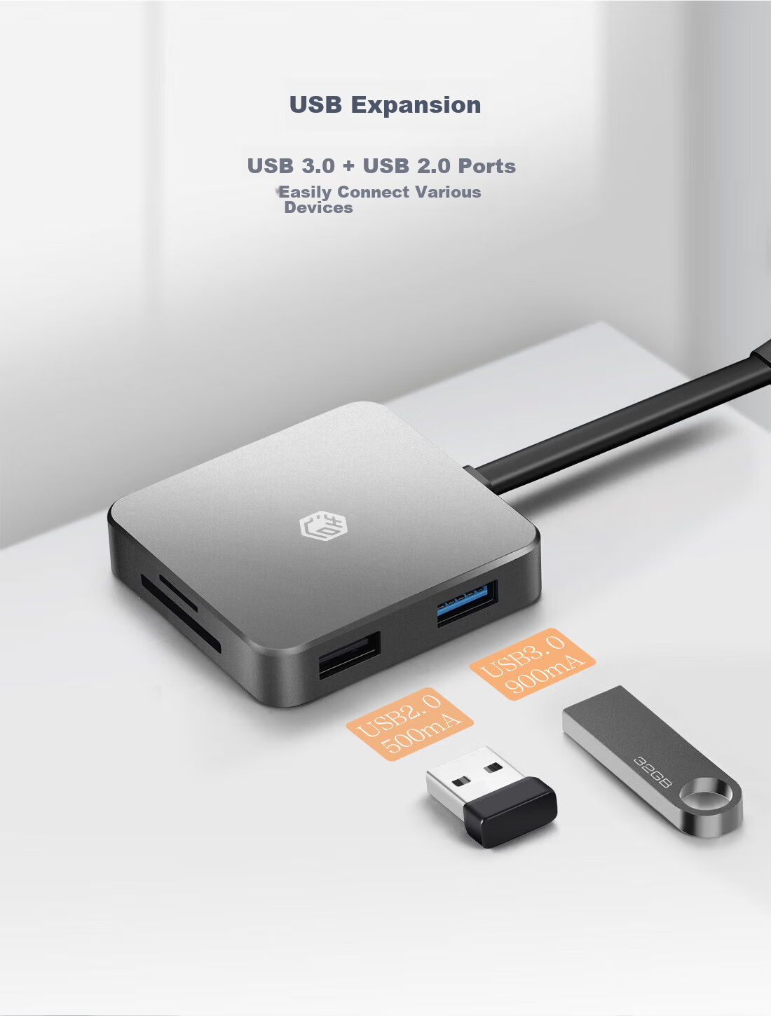 JD Original Four-In Dual-Head Cable Splitter Extended Version 0.6m, Hard Drive HUB Splitter USB Extender Converter Extension, Compatible with Huawei, Lenovo Laptops, Mac Laptops, And Smartphones 6