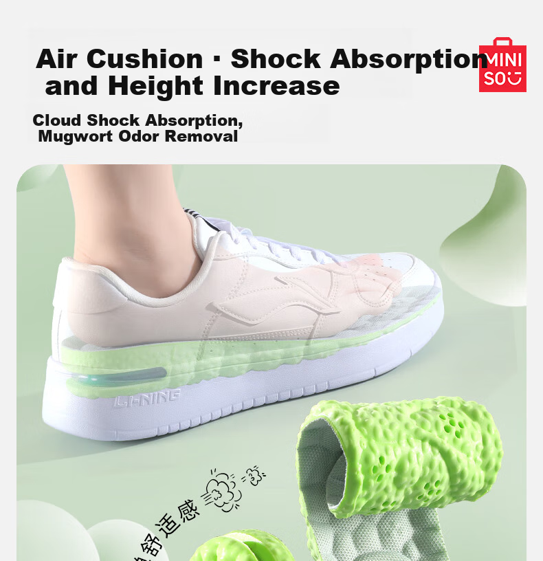 MINISO Cushioned Shock-Absorbing Height Increase Insoles for Men and Women, Invisible 3.5cm Elevation, Mugwort Odor-Resistant Breathable Sweat-Absorbing Insoles, Size 39-40 1