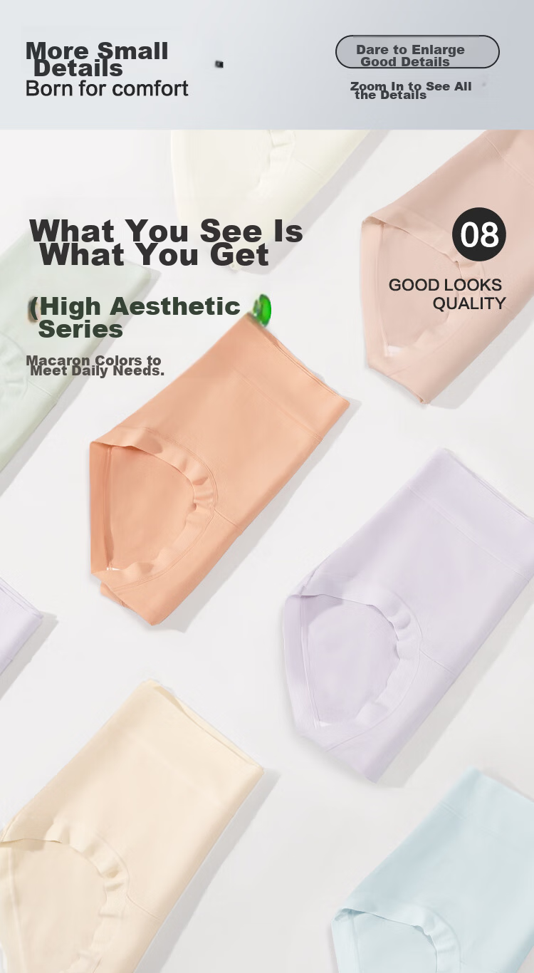 Hodo 10A Antibacterial High Elasticity Seamless Pure Cotton Extended Crotch High Waist Cotton-Spandex Class A Women's Triangle Underwear 4-Pack 10