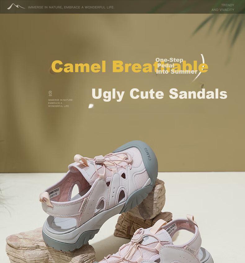 CAMEL Cute Outdoor Casual Water Land Dual-Use Beach Sandals L26M076003 Pink Size 36 2