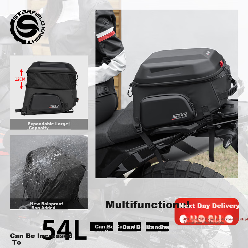 STAR FIELD KNIGHT Motorcycle Multifunctional 54L Rear Seat Bag Full Helmet Tail Bag Dual Shoulder Riding Backpack Hard Shell Helmet Bag SKB395