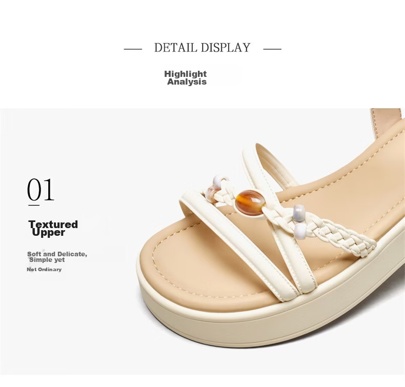 Eierkang Women's Fairy Style Wedge Sandals with Skirt, Beach Shoes, Thick Sole Roman Sandals 29011W Off-White Size 39 7
