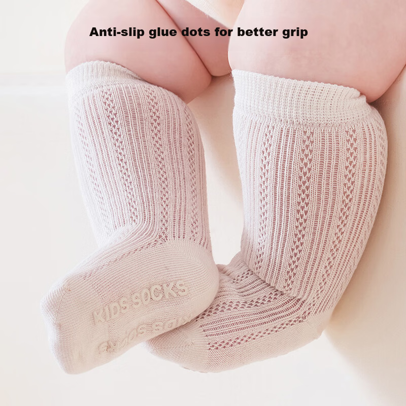 9i9 Baby Socks Summer Thin Mesh Seamless Non-Slip Mid-Calf Anti-Mosquito Walking Socks 3 Pairs 0-1 Year Old