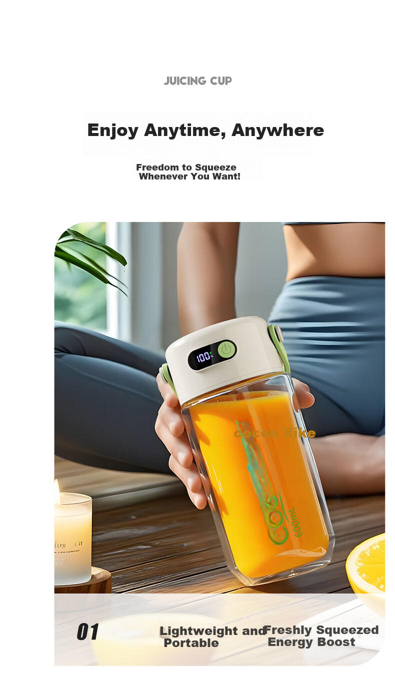 Xike Portable Juicer Double-Layer Glass Insulated Ice-Crushing Juice Cup Small Household Multifunctional Wireless Rechargeable Electric Fruit Blender with Dual Lids GZ4506 11