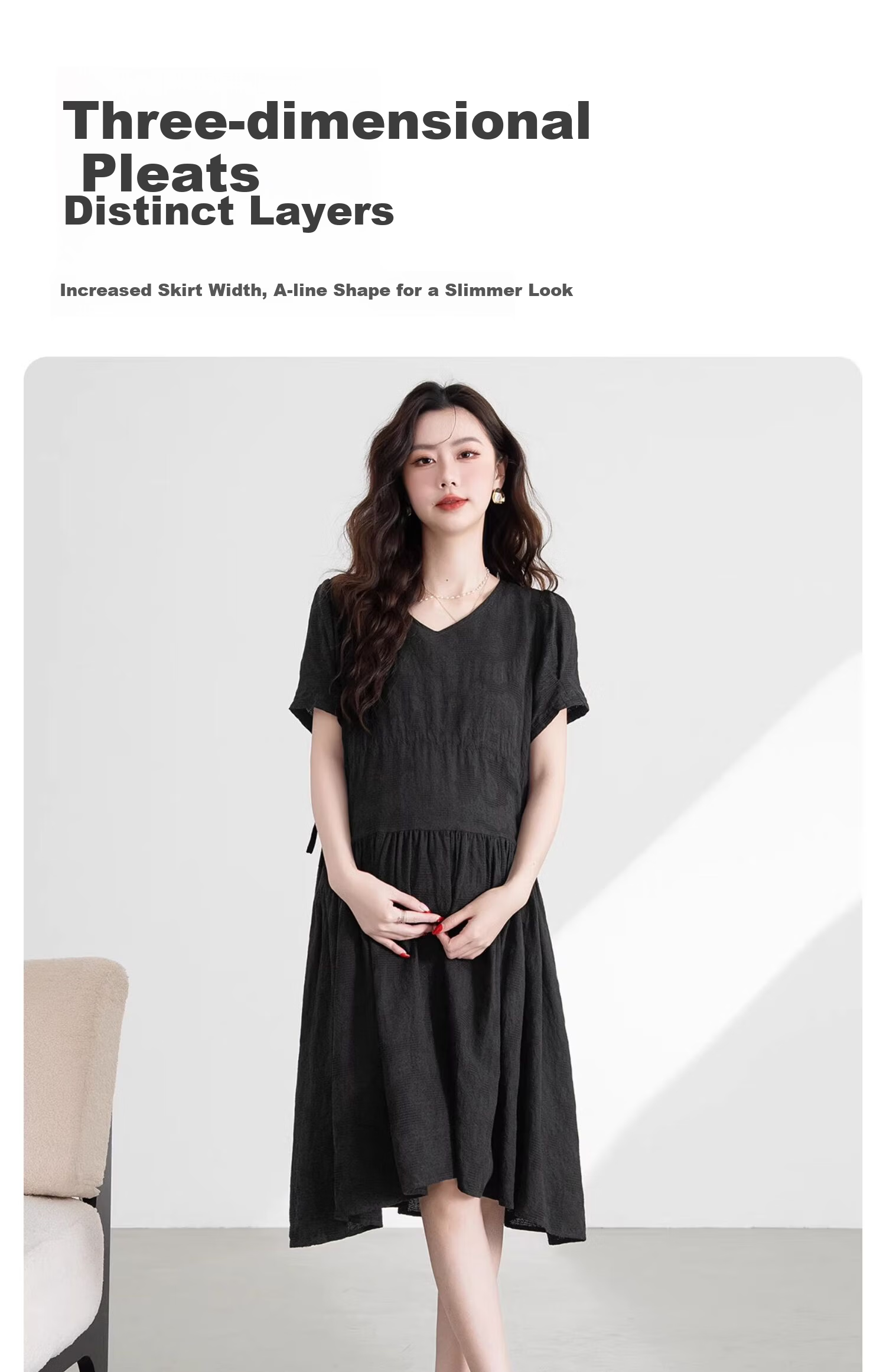 JOYNCLEON Maternity Dress Summer French Style Loose Black Long Dress Pregnancy Clothes Black XL Jly156790 6