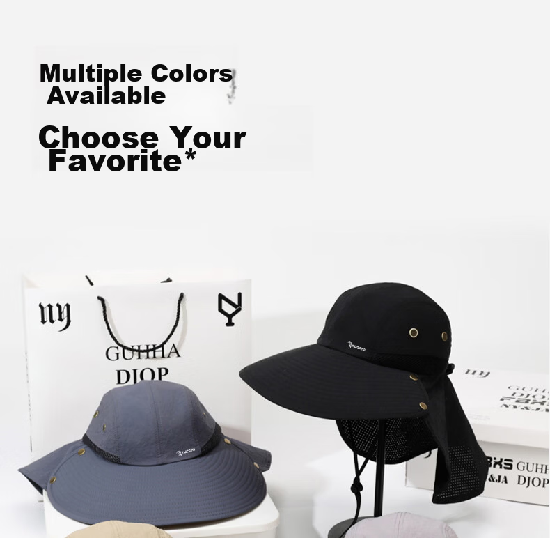 TUCANO Men's Summer Sun Protection Hat Outdoor Fishing UV Protection Sun Hat Neck Guard Large Brim Bucket Hat 17