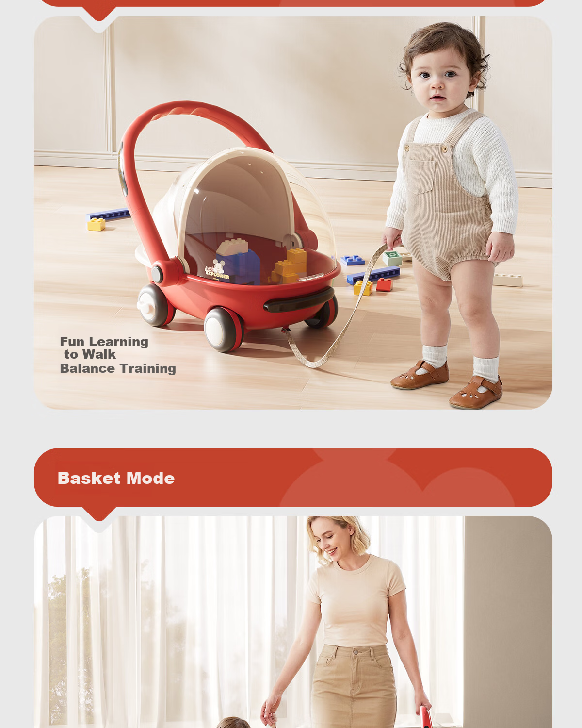 Disney Baby Walker Anti-O-Leg 2026 Model Anti-Tip Balance Walker for Babies 10 Months and Older Baby Push Walker 9
