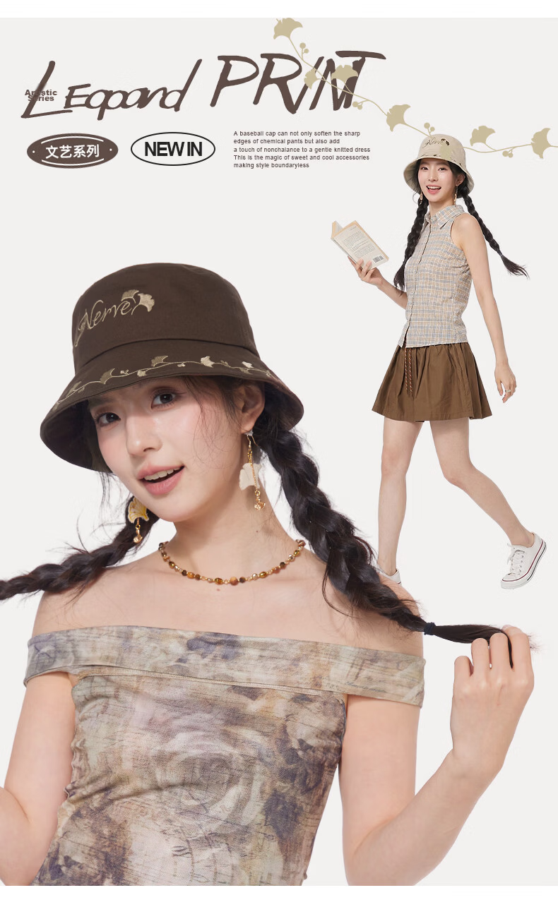 CACUSS Women's Summer Embroidered Bucket Hat Casual Face-Slimming Pure Cotton Sun Hat Caramel Brown 5