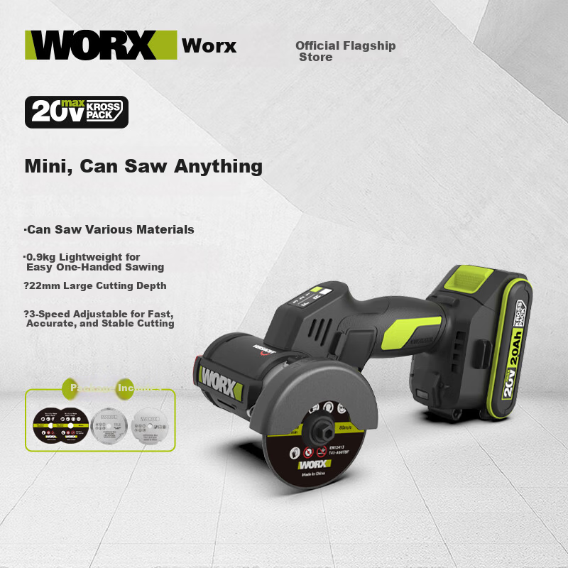 Worx Little Hawk 20V Brushless Mini Angle Grinder Lithium Battery WU802 Electric Cutting Grinding Polishing Tool