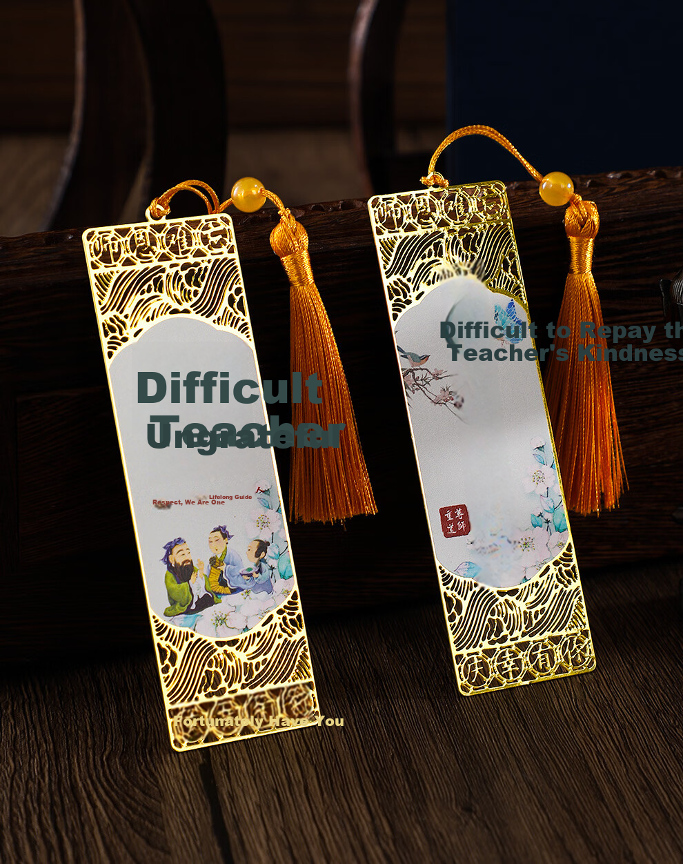 Jiaran Heng Plum Orchid Bamboo Chrysanthemum Wooden Bookmark Gift Box High-Value Chinese Style Birthday Graduation Gift for Men Women Teachers Friends Souvenir Corporate Gift Set of 4 6