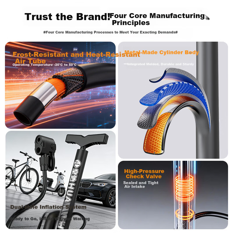 Huangchi Cycling Air Pump Portable High-Pressure Inflator for Bicycle Motorcycle Electric Vehicle Car Basketball Universal