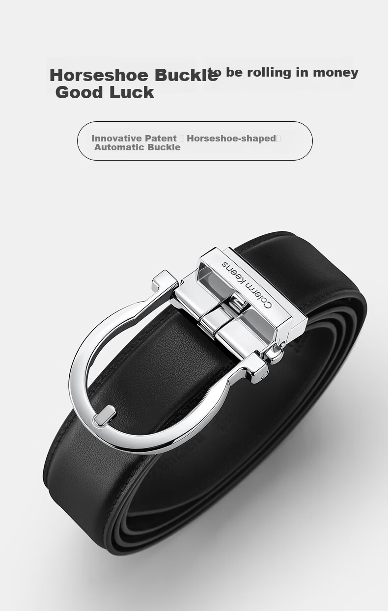 Calermkeens Men's Leather Belt New No-Hole Automatic Buckle Genuine Cowhide Waistband Practical Father's Day Gift for Dad 6