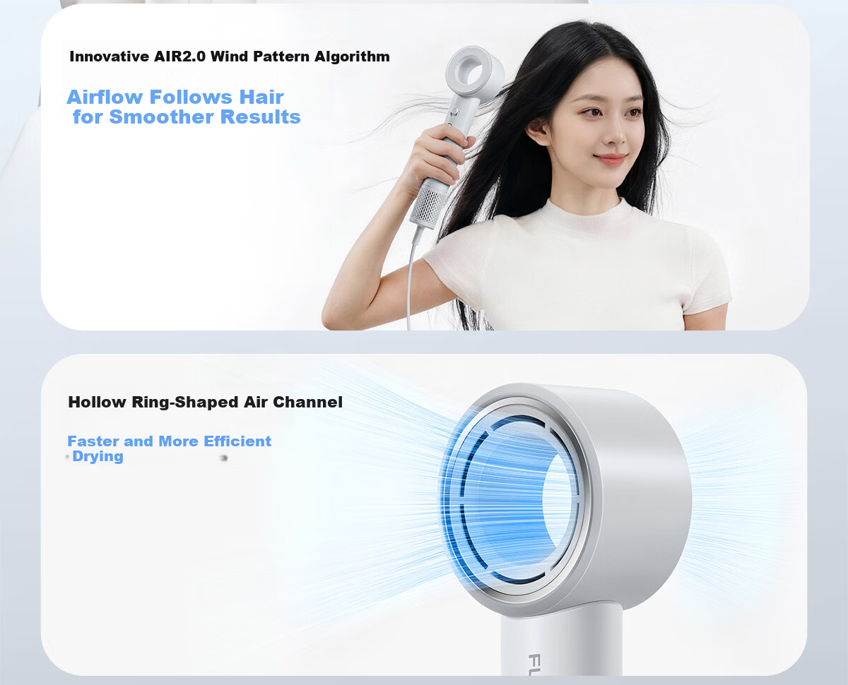 Feike High-Speed Hair Dryer Hollow Air Duct Home Use High Power Quick Dry Low Noise Negative Ion Hair Care Blow Dryer Holiday Gift for Girlfriend H5 Star Ring White Price Guarantee 618 3