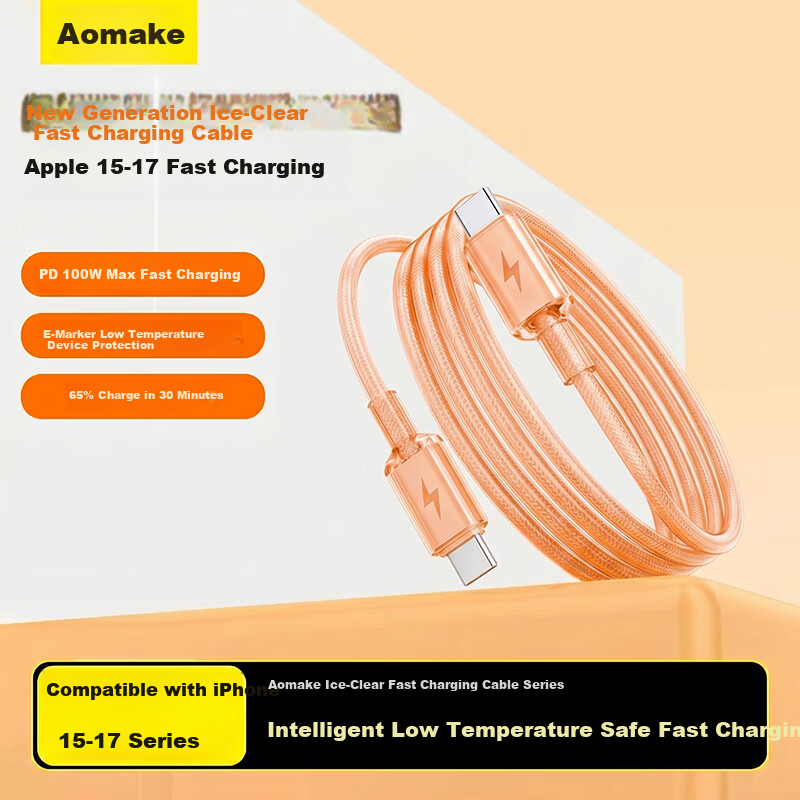 Aomake Type-C Fast Charging Data Cable for Apple 16/15, Car 6A Current CTOC Braided Fast Charge Compatible with Apple 17/iPad/Xiaomi Huawei Smartphones and Laptops