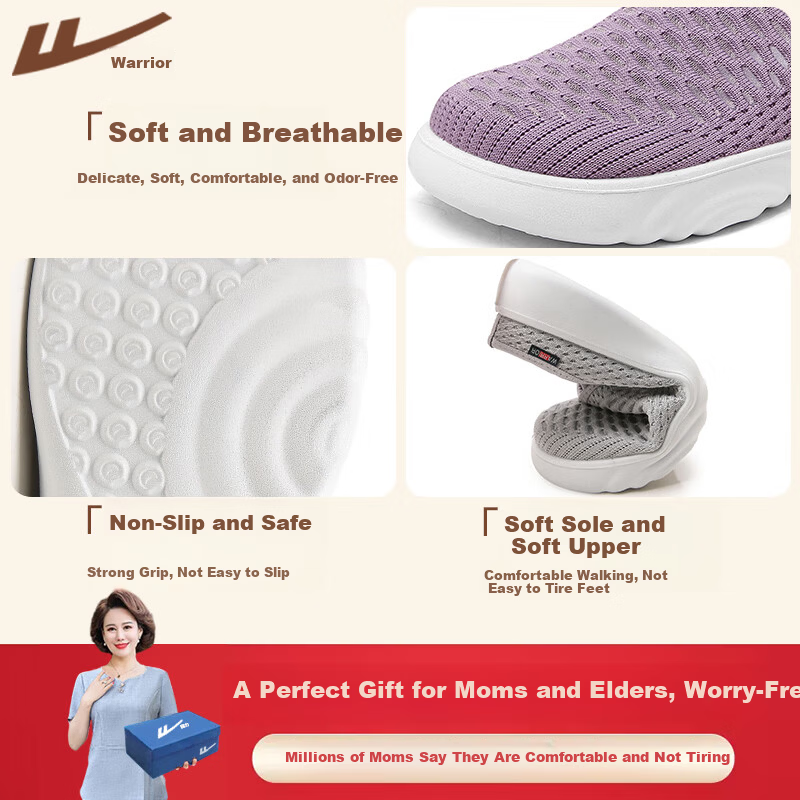 Warrior Old Beijing Cloth Shoes Summer Slip-On Non-Slip Soft Sole Elderly Women's New Outdoor Mom Sandals 1757 Dark Purple Size 37