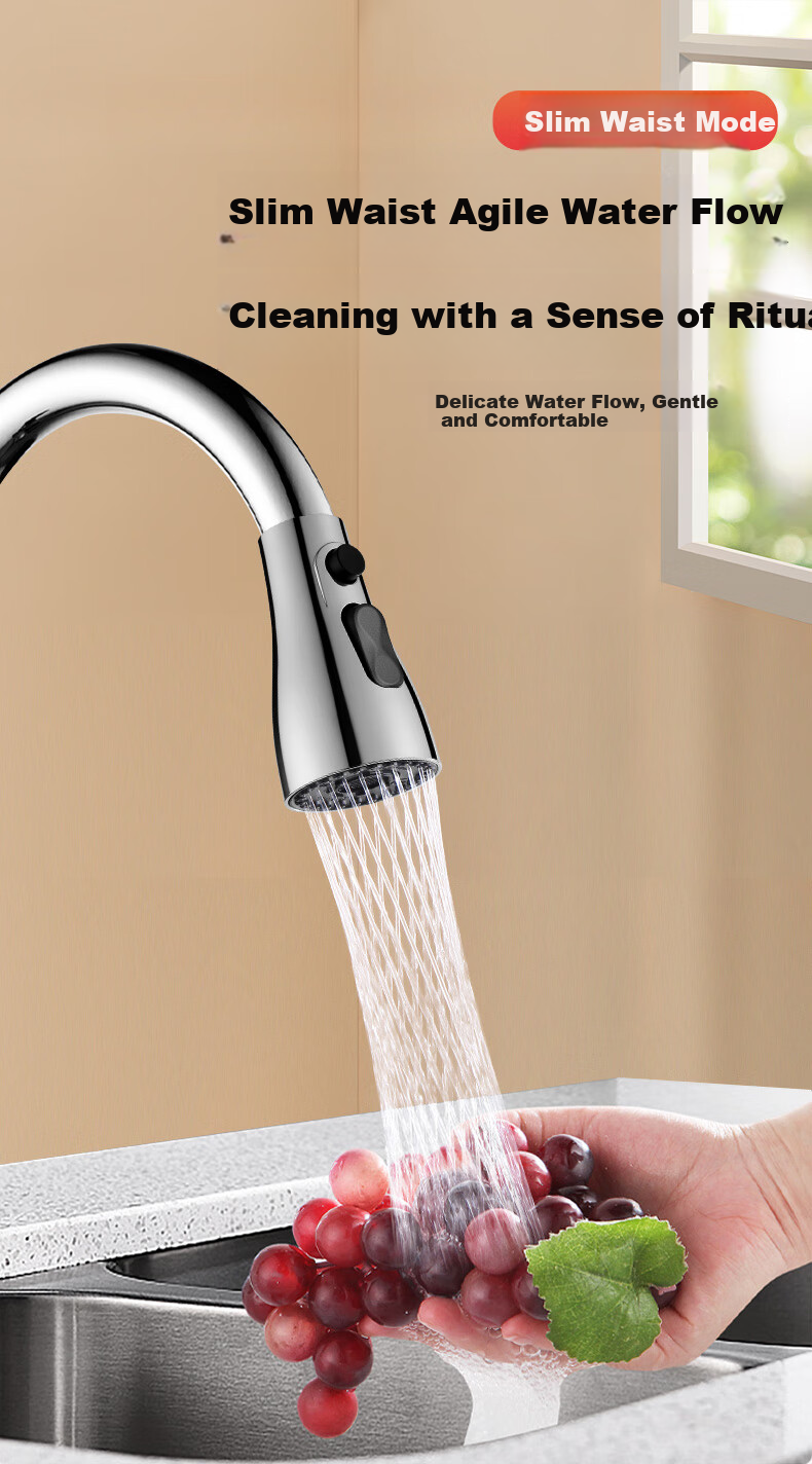 Yiliang Double Blade Slim Waist Electroplated Silver Kitchen Pull-Out Faucet Replacement Aerator Splash-Proof Nozzle 3239 9