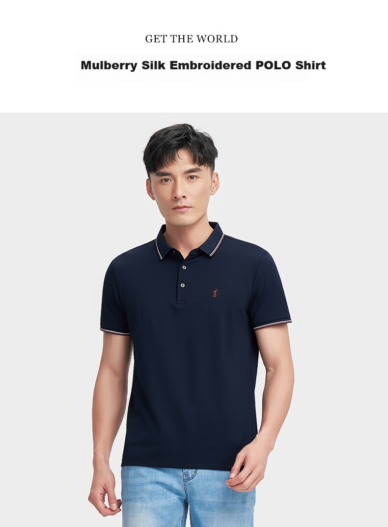 Caizi Men's Summer Short Sleeve Polo Shirt Silk 5A Antibacterial Breathable Embroidered Striped Contrast Collar Solid Color Collar Base Shirt 1