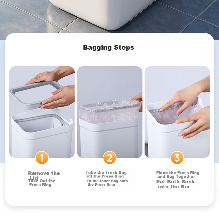 Jiabangshu 8.9L Large Lidless Trash Can for Office Dormitory Home Living Room Kitchen Bathroom Trendy Wastebasket 8